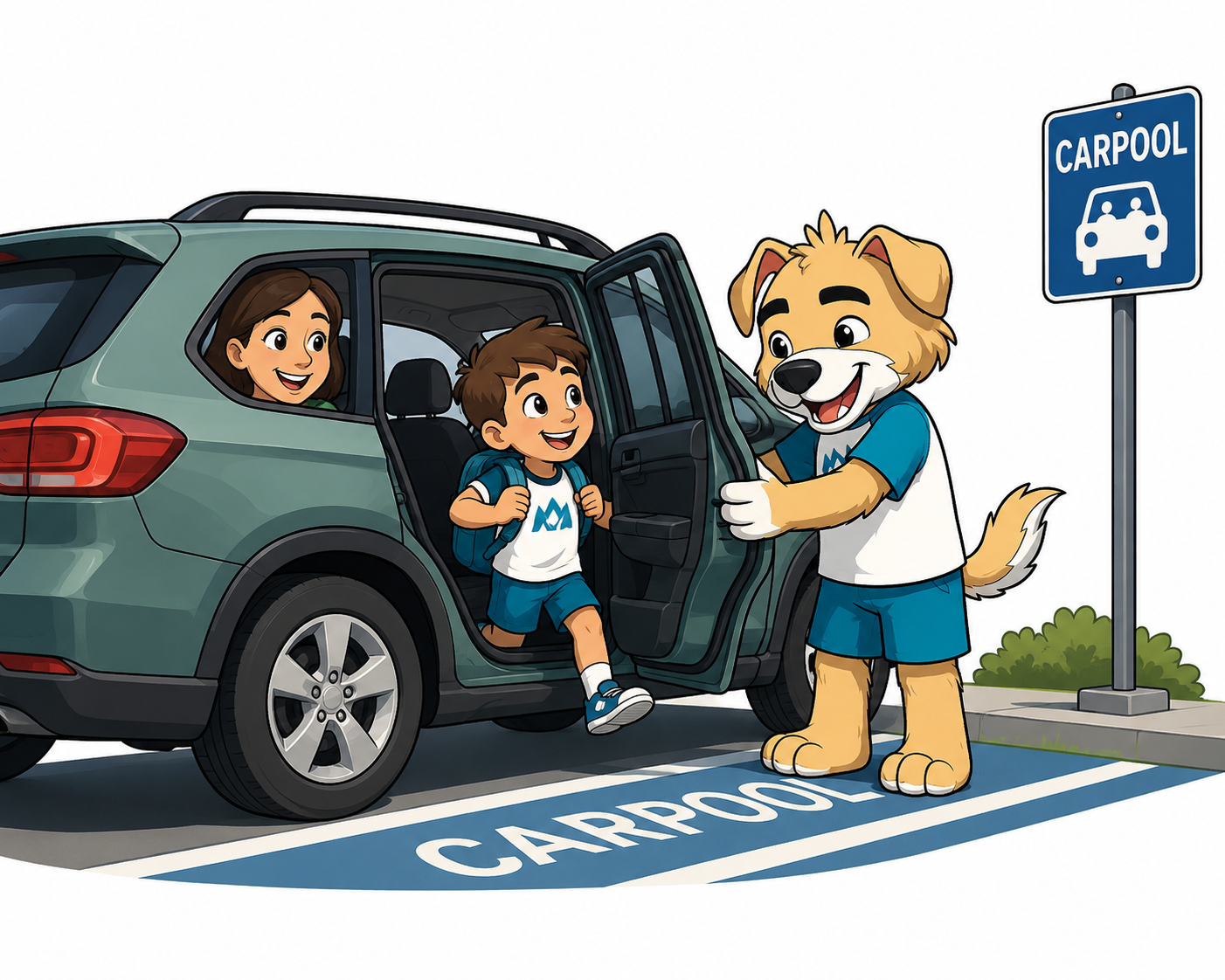 Sunny helping campers at carpool